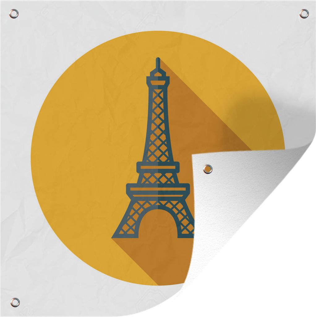 MuchoWow 50x50 cm Outdoor-Poster Gartendeko Sichtschutz Garten Poster für den Garten Der französische Eiffelturm als gelber Kreis in einer Illu...