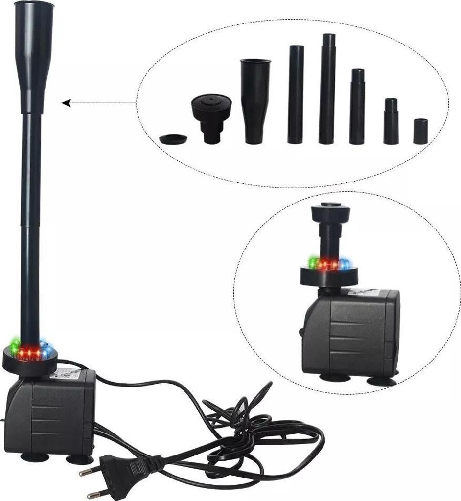Wasserpumpe Teichpumpe 15W 1000 L/H Garten Springbrunnen Aquarium Tauchpumpe LED