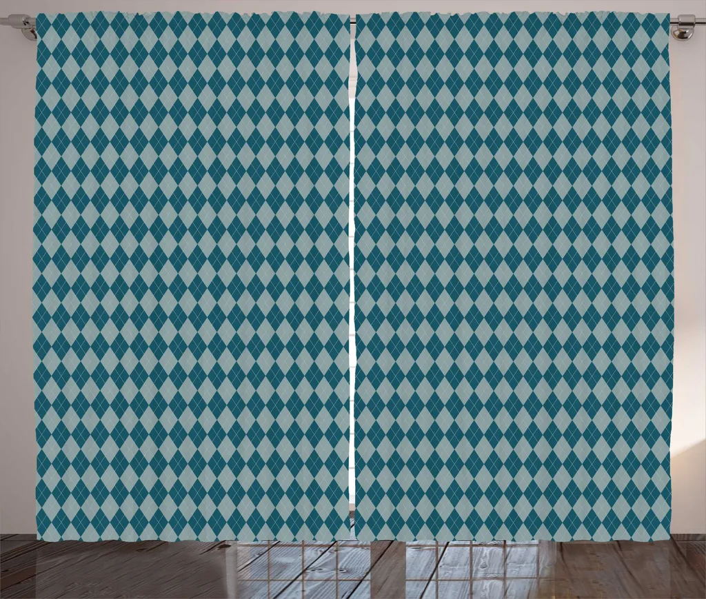 Rideau de Salon Universel à Motifs Diamants 280x225 cm Vert et Bleu