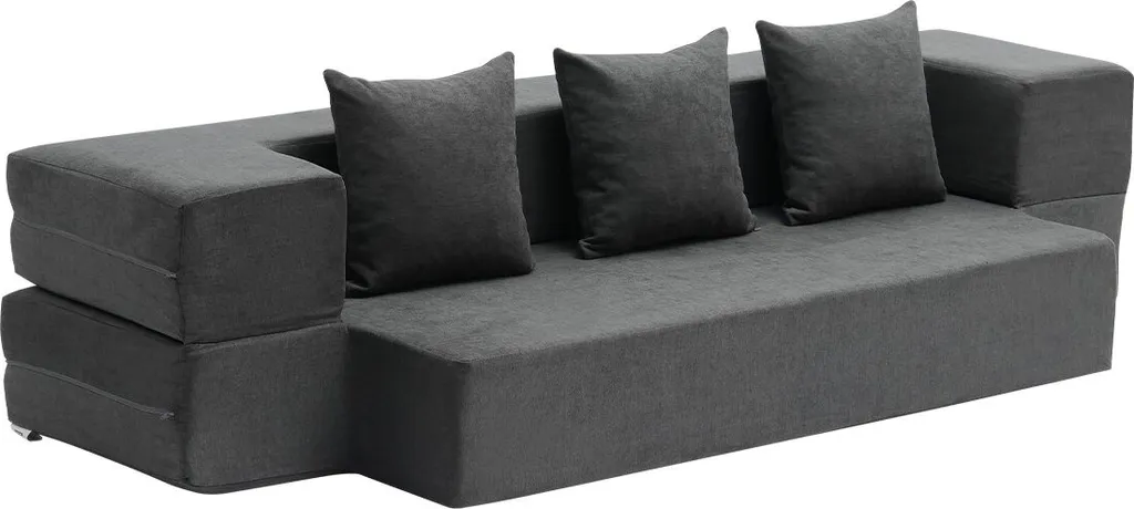 Canapé-lit pliant 3 en 1 convertible gris foncé avec 3 coussins TWIN