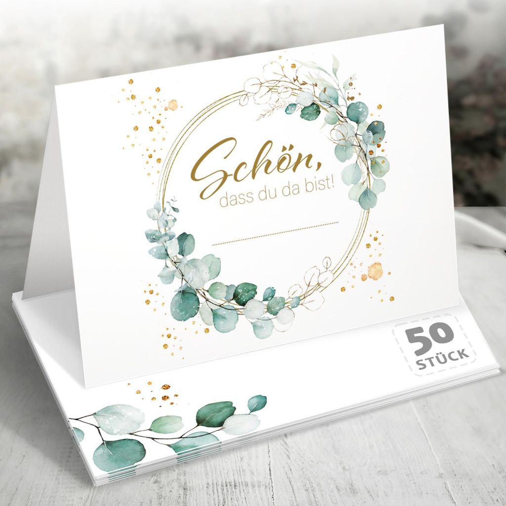 50 Tischkarten 'Schön, dass du da bist', Greenery Efeu Produktbild 