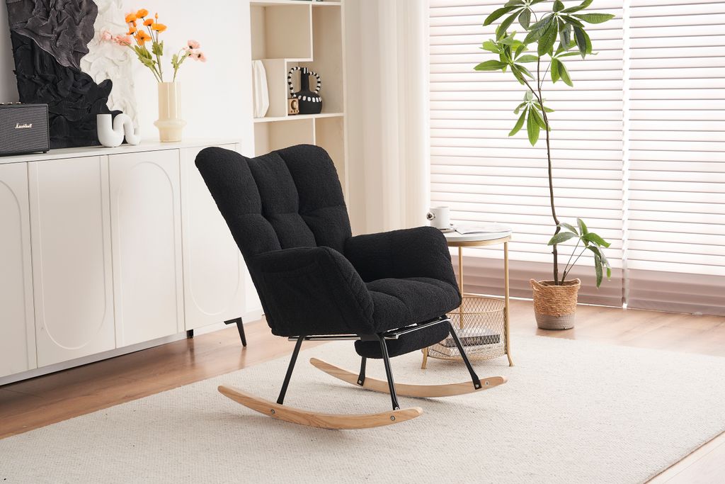 Schwarz Teddy Plüsch Lounge-Sessel Babyschaukelstuhl Ruhestuhl, Schwarz