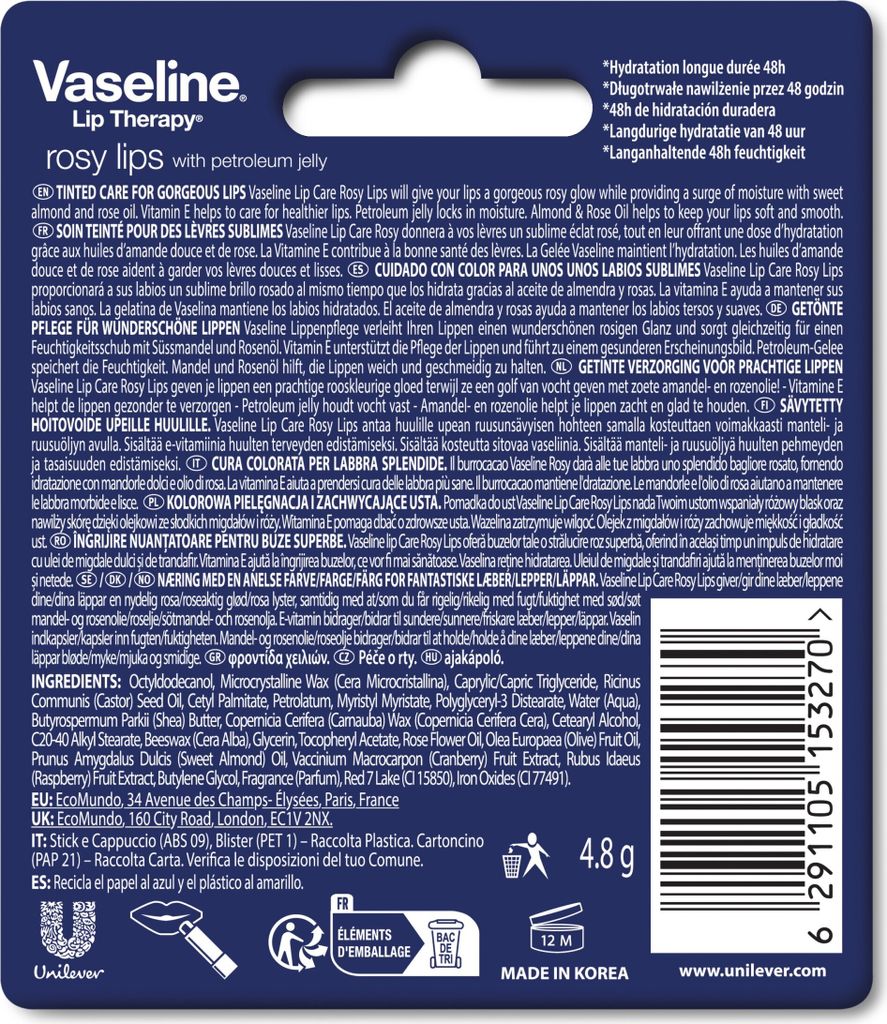 Vaseline Lip Therapy Stick Mit Petroleum Jelly | Lippenbalsam Set Kollektion | Original | Rosy Lips | Kakaobutter 12er Pack