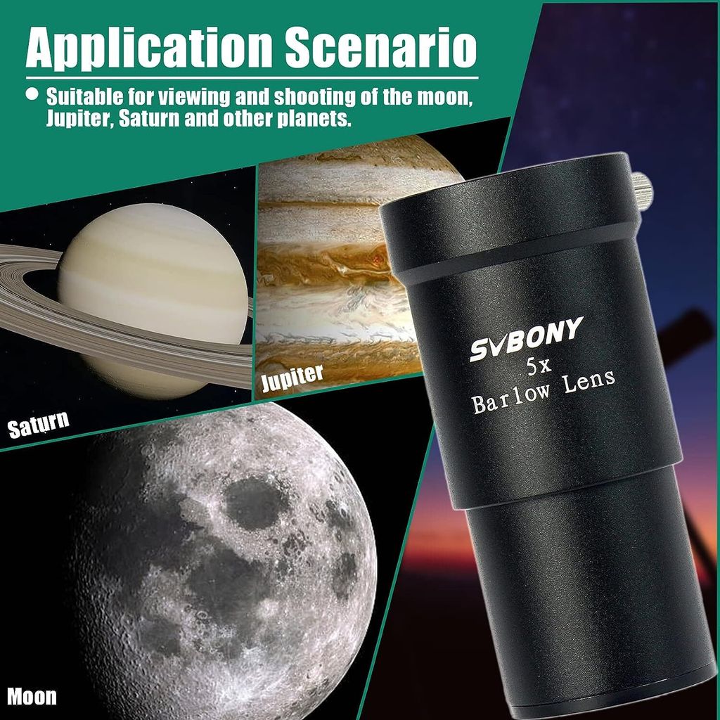 Svbony Barlow Lens 5X, 1,25 palcový kovový Barlow Full Obrázek produktu 6