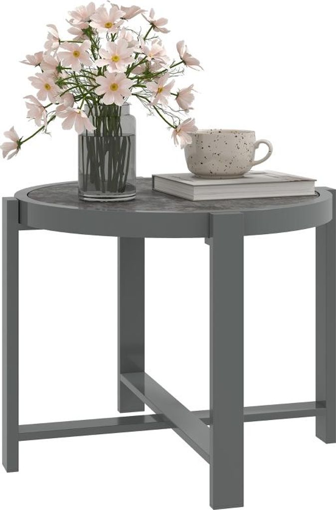 Beistelltisch Gartentisch Rund wetterfest Aluminium Balkontisch mit Marmoroptik Campingtisch Kaffeetisch für Wohnzimmer Büro Outdoor Indoor
