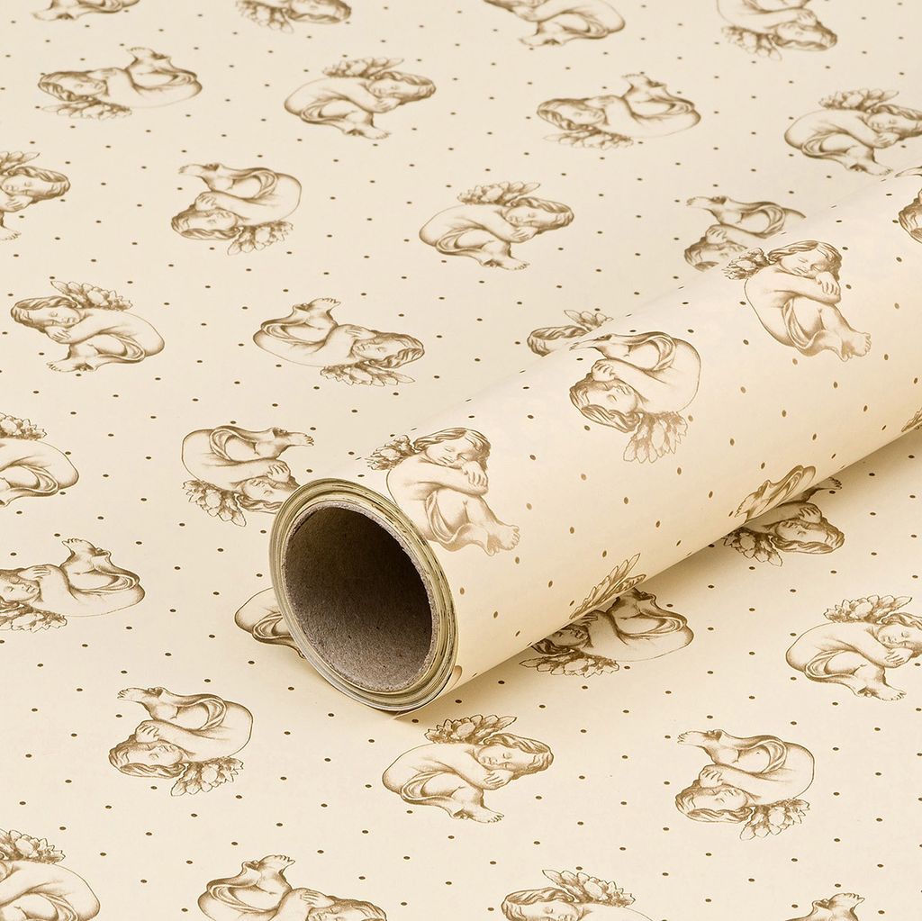 Geschenkpapier, Goldene Engel, Creme, 0,7 x 10 m - Geburtstag & Weihnachten