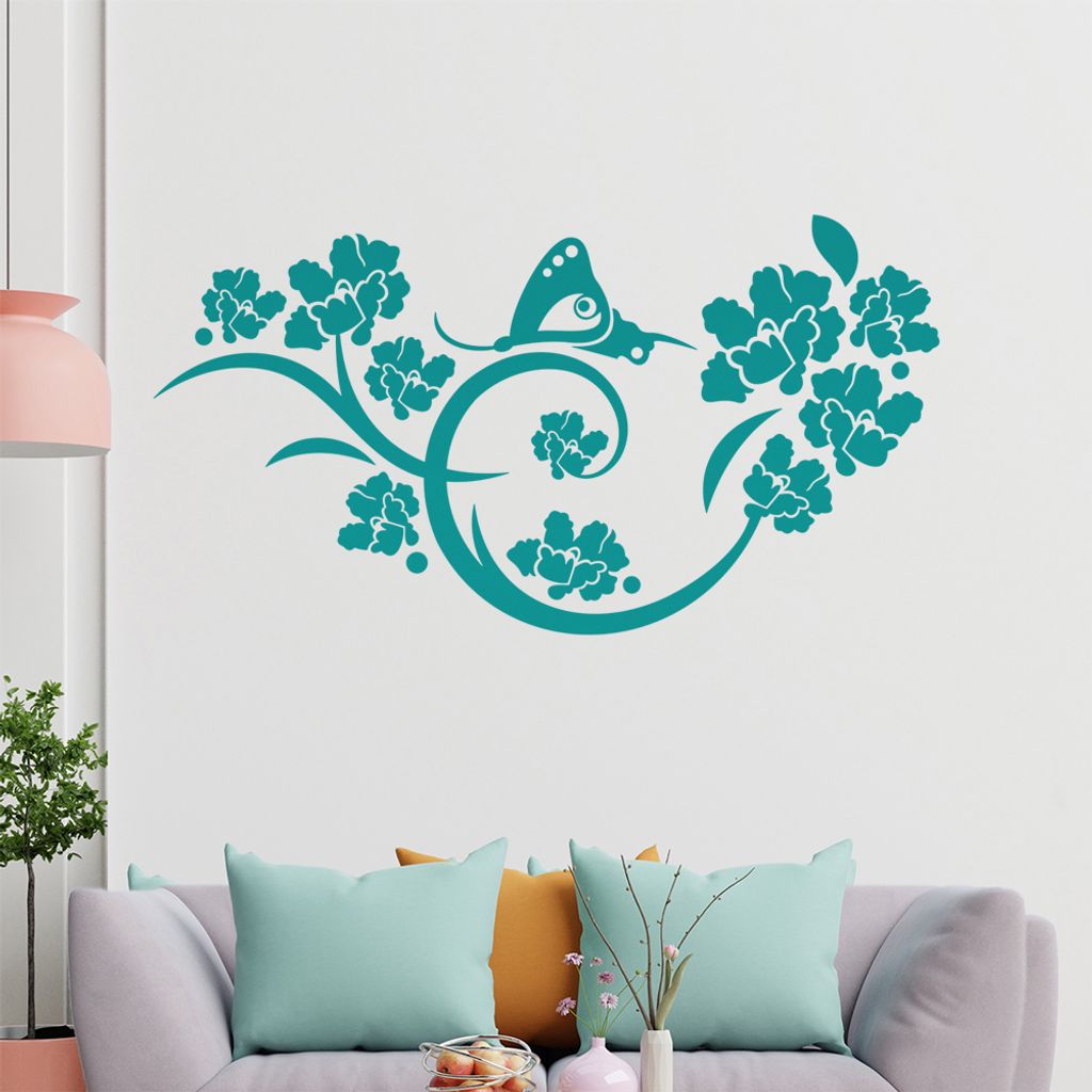 Falter Schmetterling Ranke Wandtattoo in 6 Größen - Wandaufkleber Wall Sticker - Dekoration, Küche, Wohnzimmer, Schlafzimmer, Badezimmer