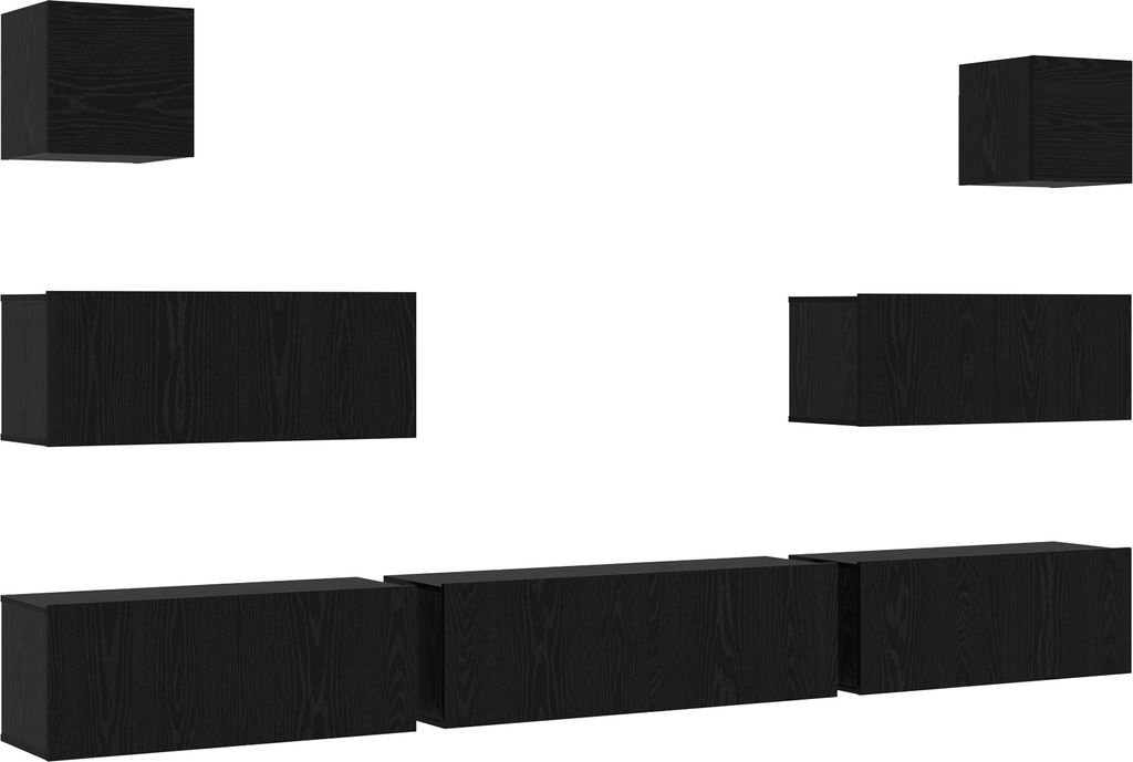 Eleganten-Stil 7- teiliger wandmontierter TV- Schrank Schwarz Eiche Holzwerkstoff - TV- Schränke TV- Board DE15735