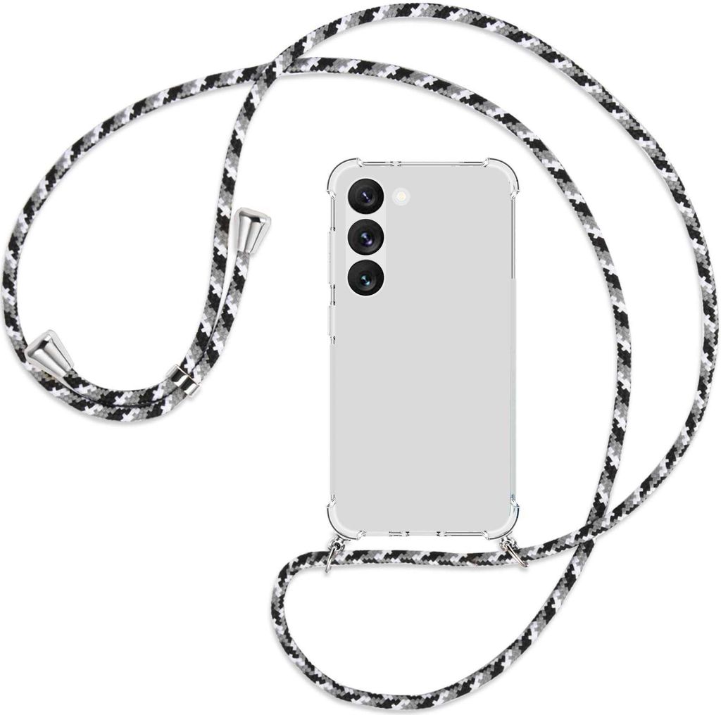 Handykette Backcover-Schutzhülle mit Band (Metall silberfarben) für Samsung Galaxy S23 - schwarz/grau/weiß