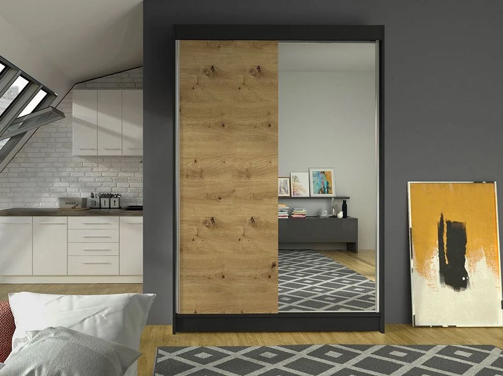 Šatní skříň se zrcadlem 120 cm SAMANRE 1 - dub artisan / Obrázek produktu 