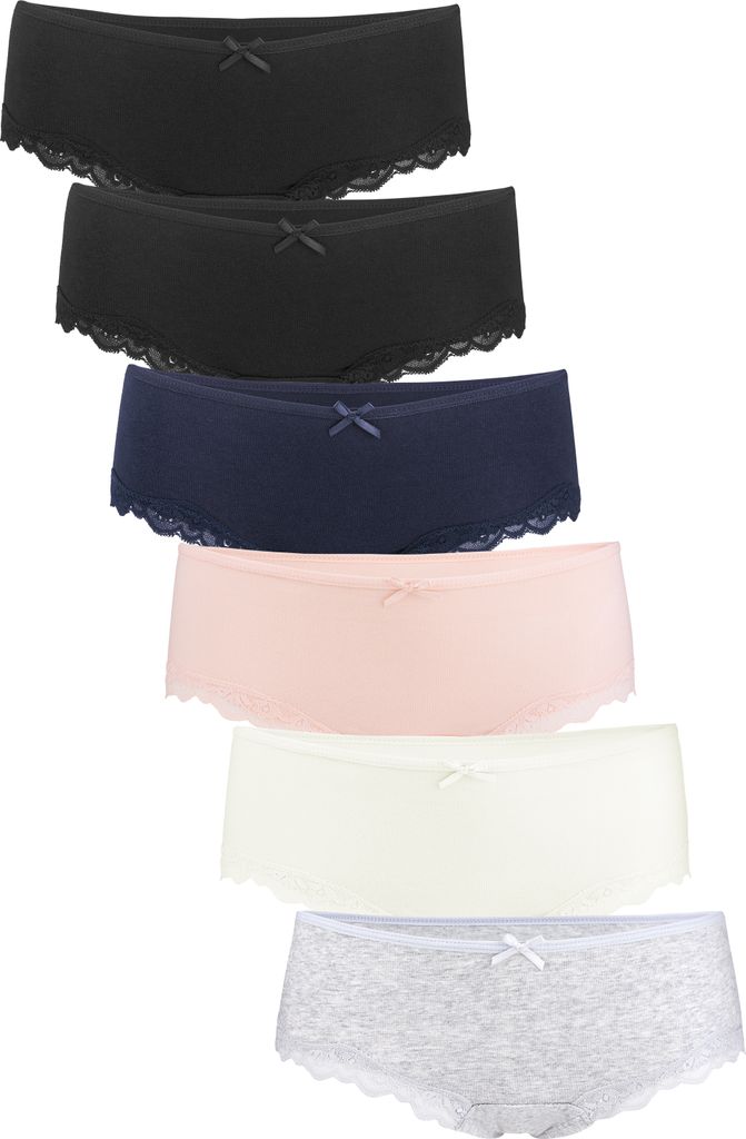 Fabio Farini - 6 Stück Frauen Unterwäsche - Damen Slips aus Baumwolle im Bikini-Style mit dezenter Spitze