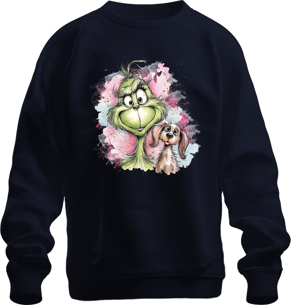 Grinch Weihnachten Hund lustig Geschenk Vintage Cartoon Uni Sweatshirt Pullover, Navy, 3XL