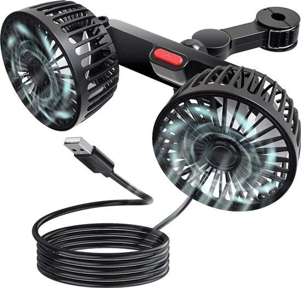 Ventilateur de Voiture Double Tête Portable USB avec Rotation à 360°