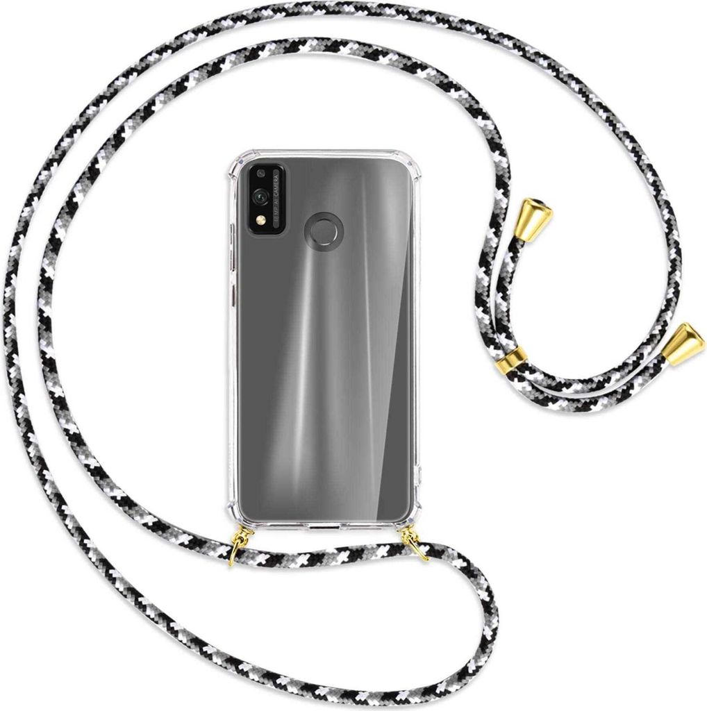 Handykette Backcover-Schutzhülle mit Band (Metall goldfarben) für Honor 9X Lite - schwarz/grau/weiß