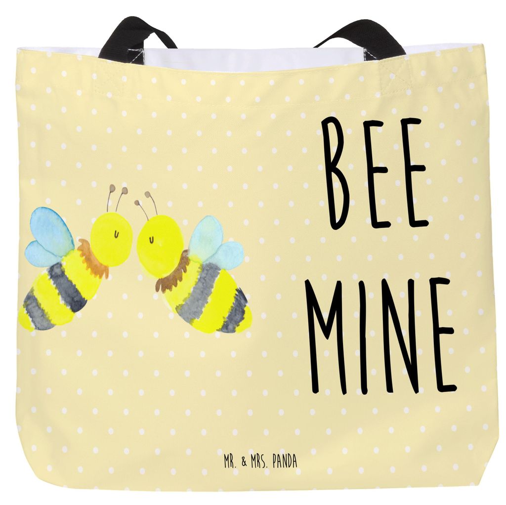 Mr. & Mrs. Panda Einkaufstasche Biene Liebe - Gelb Pastell - Geschenk, Laptoptasche, Reisetasche, Schultasche, Stoffbeutel, Tasche, Tote Bag