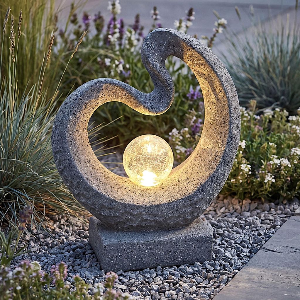 Solarleuchte Skulptur Granit-Optik moderne Solarlampe 33,5 Produktbild 