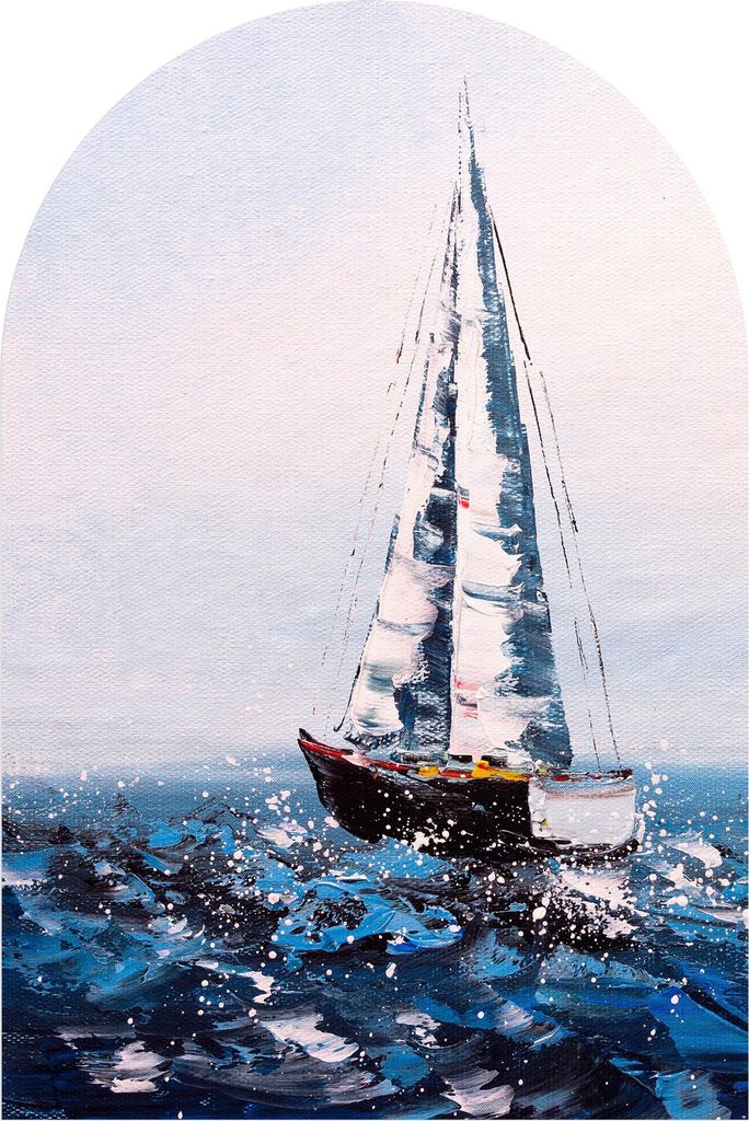 DEQORI Fototapete Rundbogen 120x180 cm 'Im Spiel der Wellen' Wand Tapete Leinwand Sticker