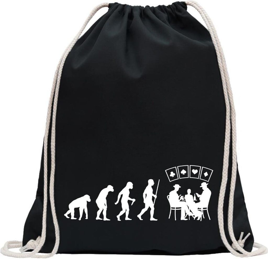 Kiwistar - Turnbeutel - schwarz - Kartenspiel Pokern Evolution - Fun Rucksack Sport Beutel Gymsack Baumwolle mit Ziehgurt