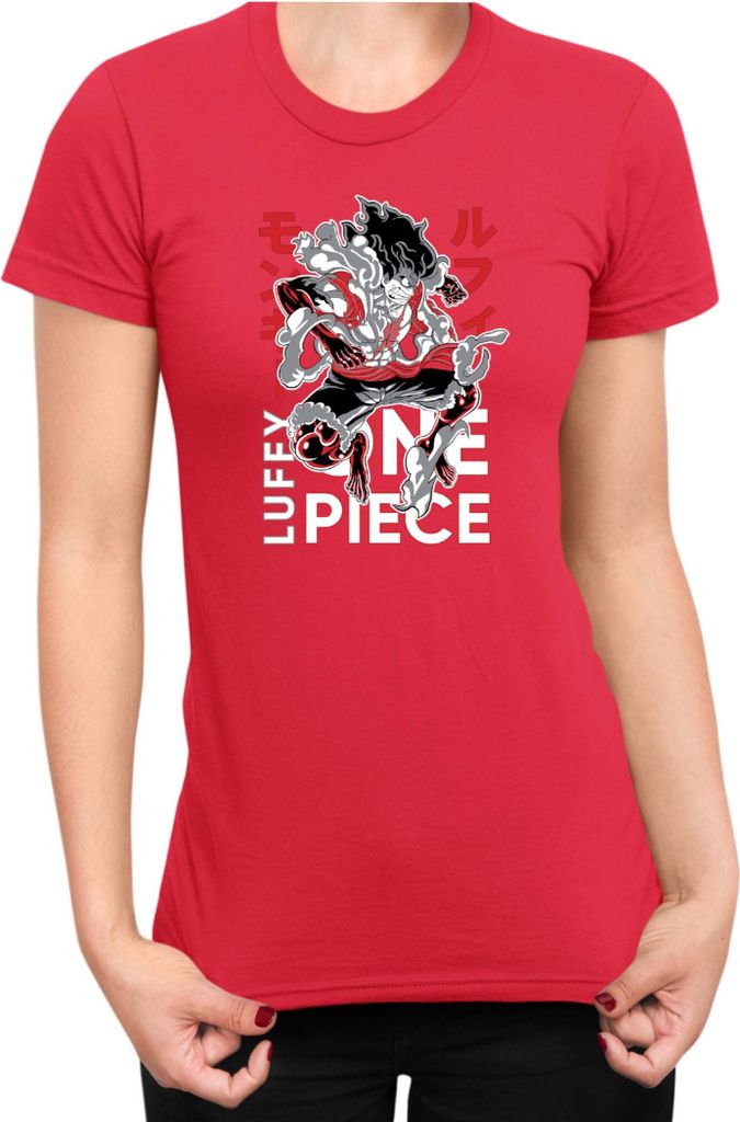 Damen T-Shirt Japan Anime Manga One Manga Piece Anime Luffy 02 Luffy Dance, Lady M / Rot