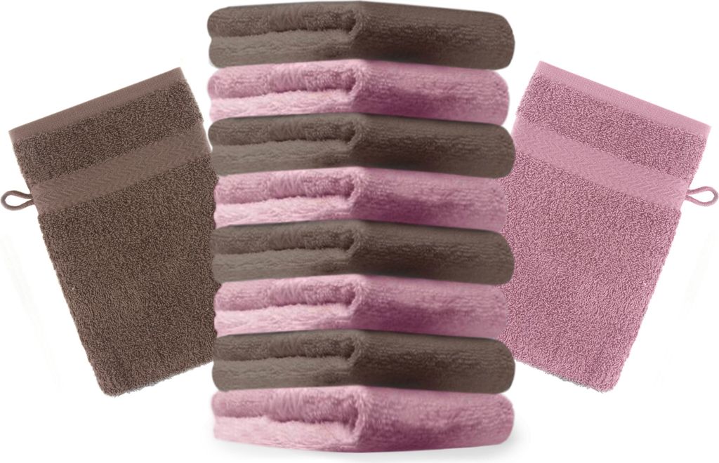 Betz 10 Stück Waschhandschuhe 16x21 cm PREMIUM 100% Baumwolle Farbe: altrosa und nussbraun
