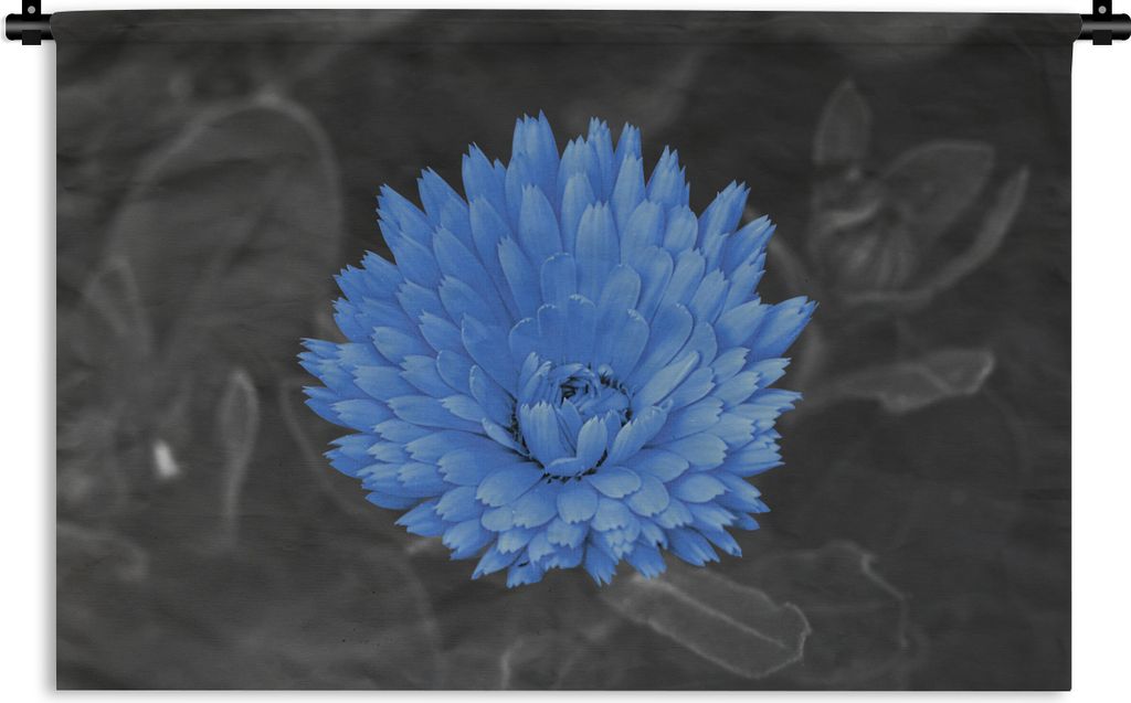 MuchoWow Wandteppich Wandbehang Blumen - Schwarz - Weiß - Blau 150x100 cm Tapisserie Dekoration Wandtuch - Waschbar - Tapisserien - Wand-Decke