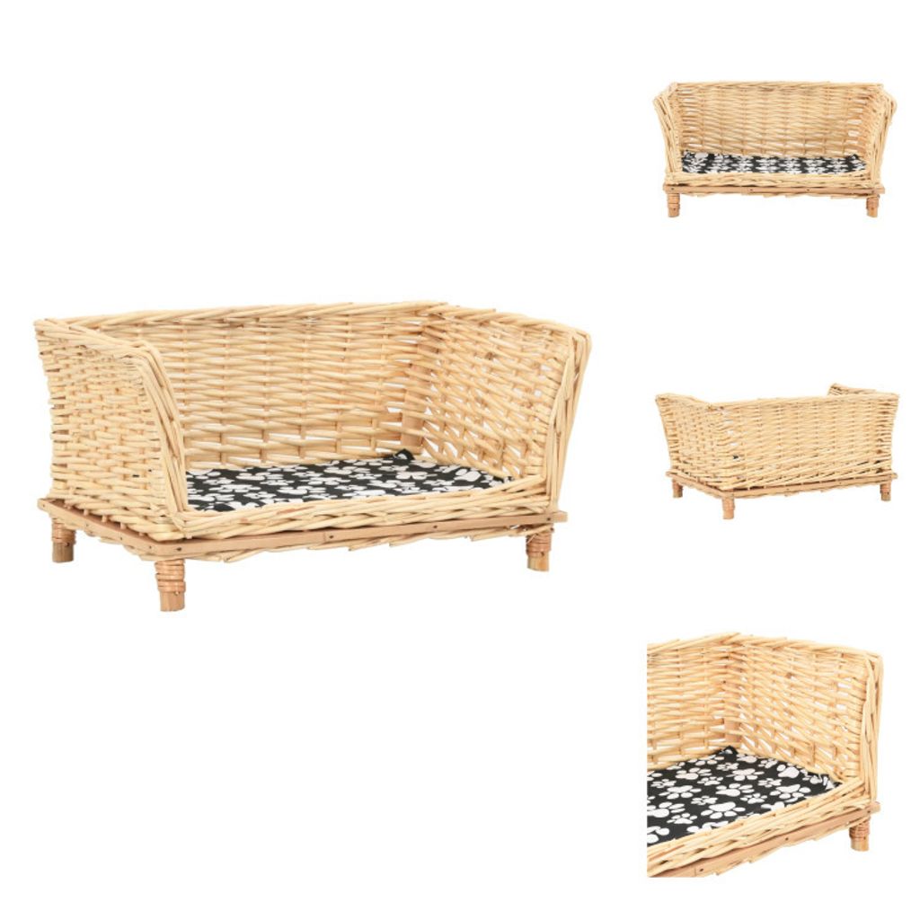 vidaXL Hundekorb mit Kissen 50x33x30 cm Natur Weide - Hundebetten
