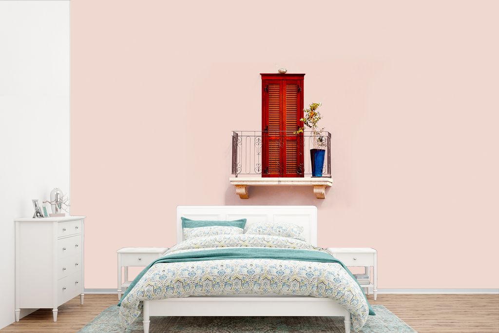 MuchoWow Fototapete für Wohnzimmer oder Schlafzimmer Wandtapete Vinyl Motivtapete Tür - Rot - Pastell - Architektur - 390x260 cm - Papiertapete