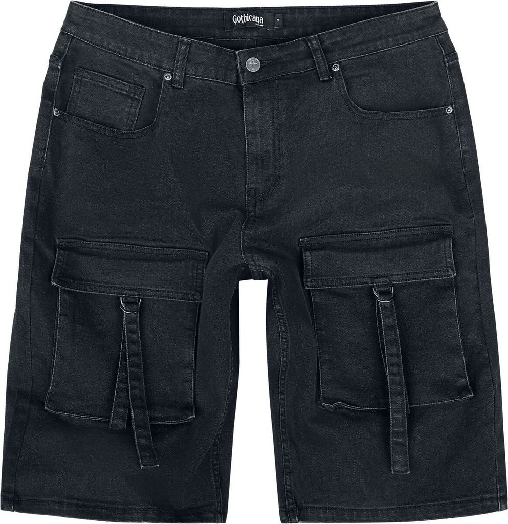Gothicana by EMP Herren schwarze Basic-Shorts mit Gürtelschlaufen und vielen Taschen M