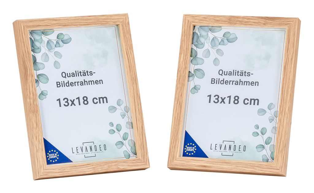 2er Set Portrait Bilderrahmen EU 13x18 Eiche Optik Natur Glasscheibe Fotorahmen Holz Picture Frame Deko Tischdeko Wanddeko Fotoaufsteller