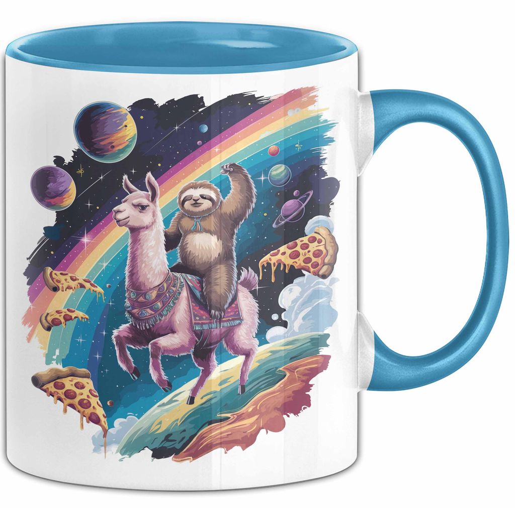 Weltall Katze Faultier Lama Regenbogen Tasse Geschenk Tier (Blau)