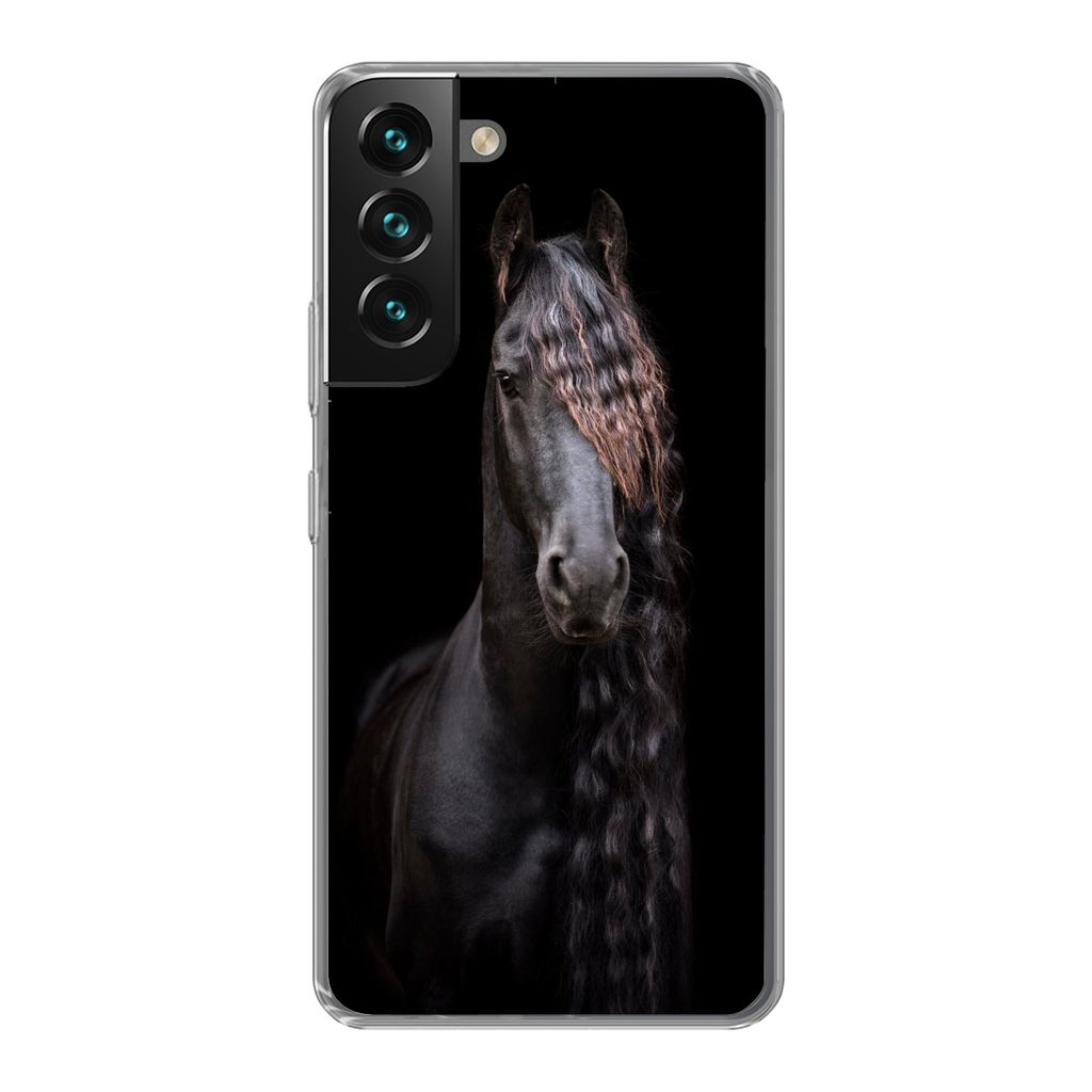 MuchoWow Handyhülle Schutzhülle Hülle für Samsung Galaxy S22 Plus Pferde - Friesisch - Mähne - Schwarz - Tiere Silikon Softcase Handy Hülle...