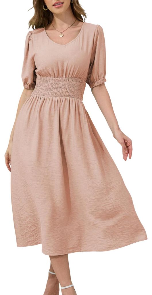 Damen-Midikleid Sommer Kleidung Weich fallend Leichtes Elegantes Rosa L