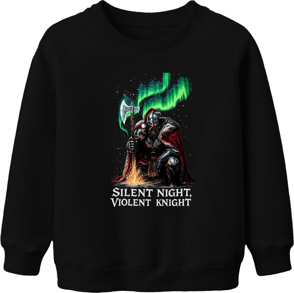 Silent Night Violent Knight Wikinger Axt Nordlicht Weihnachten Uni Kinder Sweatshirt Pullover, Schwarz, 104