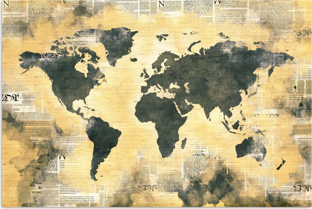 MuchoWow Poster Weltkarte - Gold - Zeitungen 180x120 cm - Fotoplakat