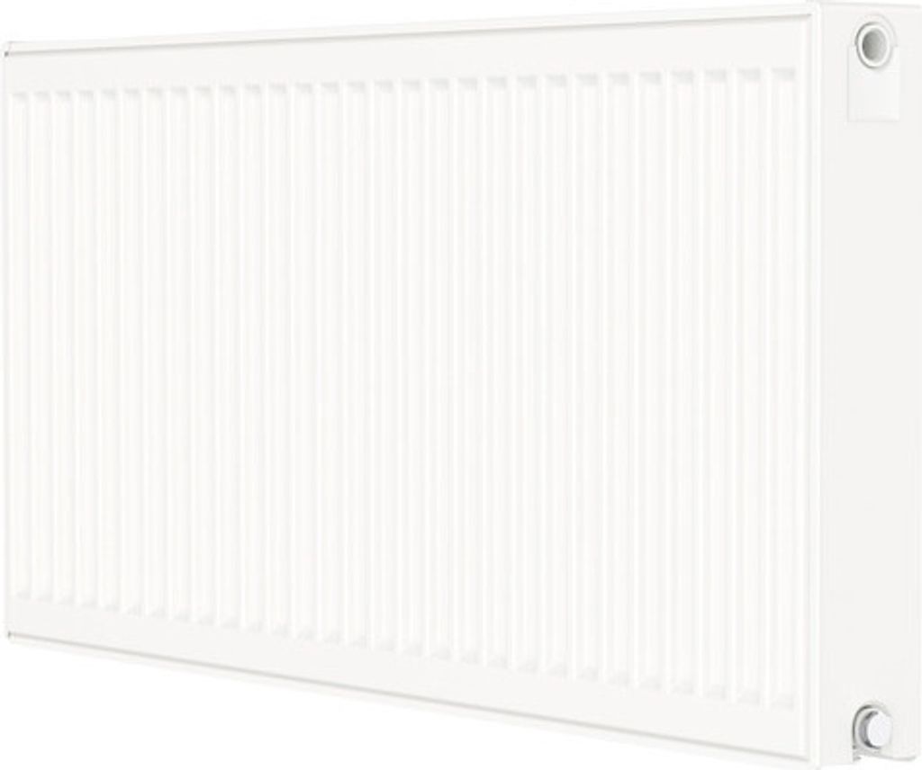 A white radiator is shown against a white background.