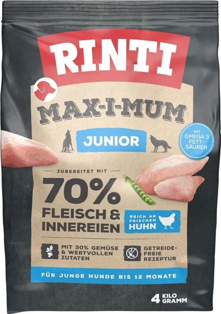 Rinti Max-i-mum Junior Poulet 4 kg - Croquettes Sans Céréales Chiot