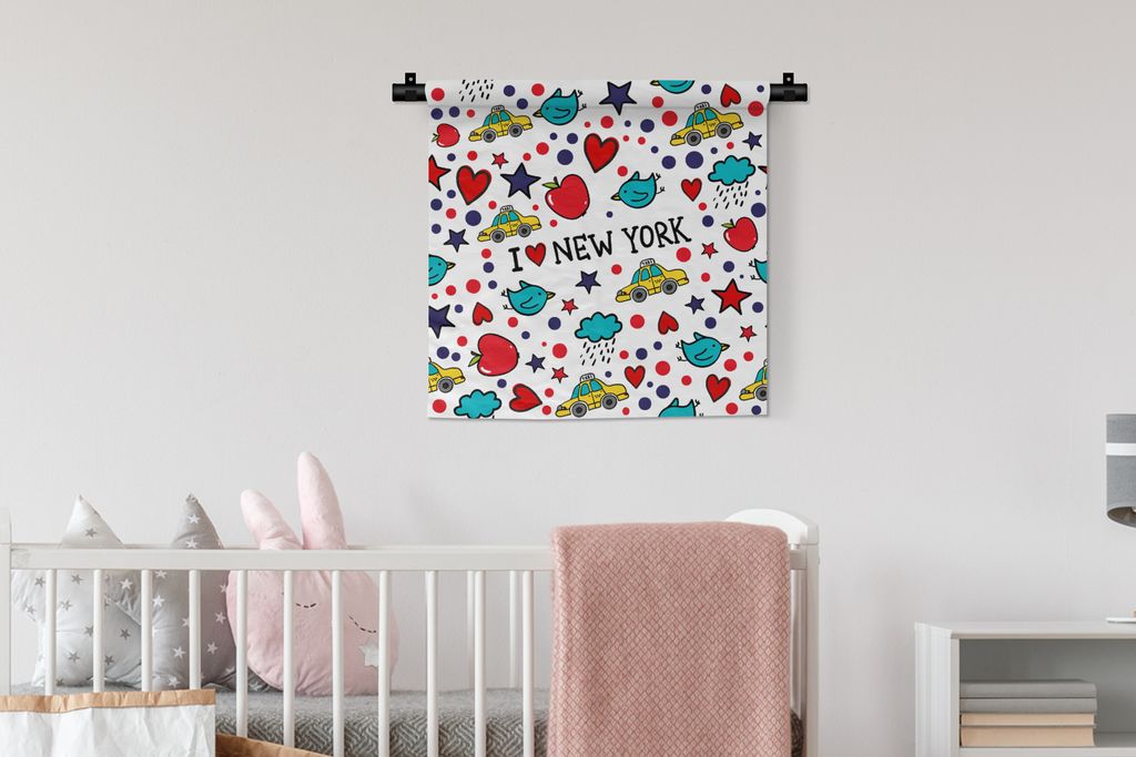 MuchoWow Wandteppich Wandbehang New York - Zeichnung - Rot 60x60 cm Tapisserie Dekoration Wandtuch - Dekorationen - Wand Decke