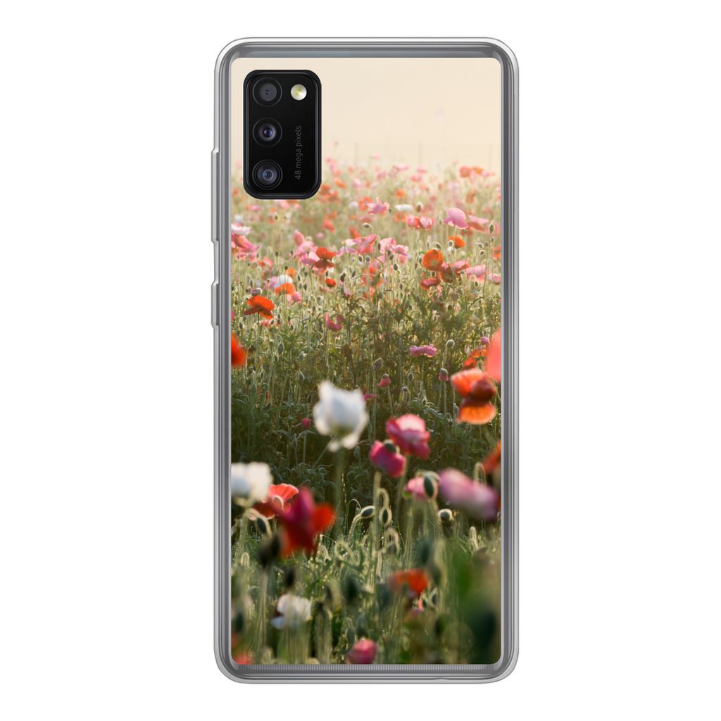 MuchoWow Handyhülle Schutzhülle Hülle für Samsung Galaxy A41 Mohn - Farben - Pastell Silikon Softcase Handy Hülle - Mobiltelefon