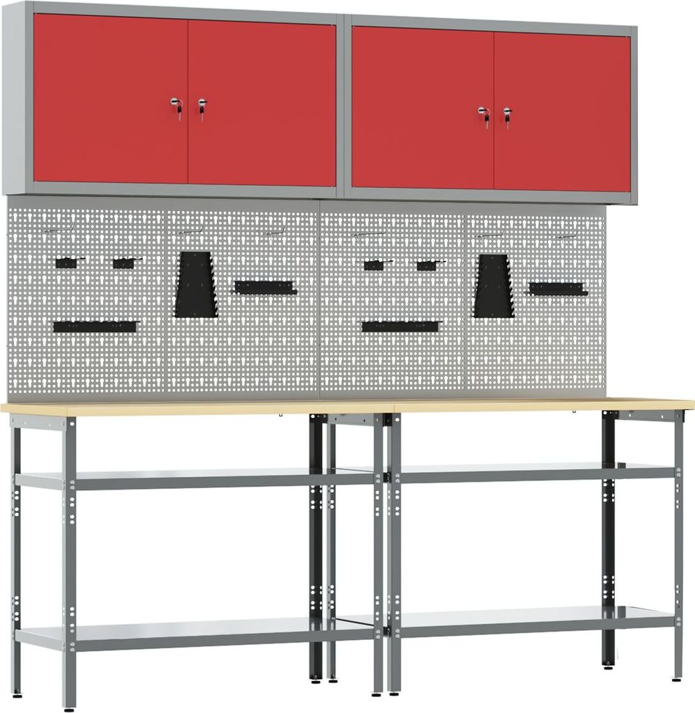 Möbel 8-tlg. Werkbank-Set Grau Stahl - Werkbänke 3321501