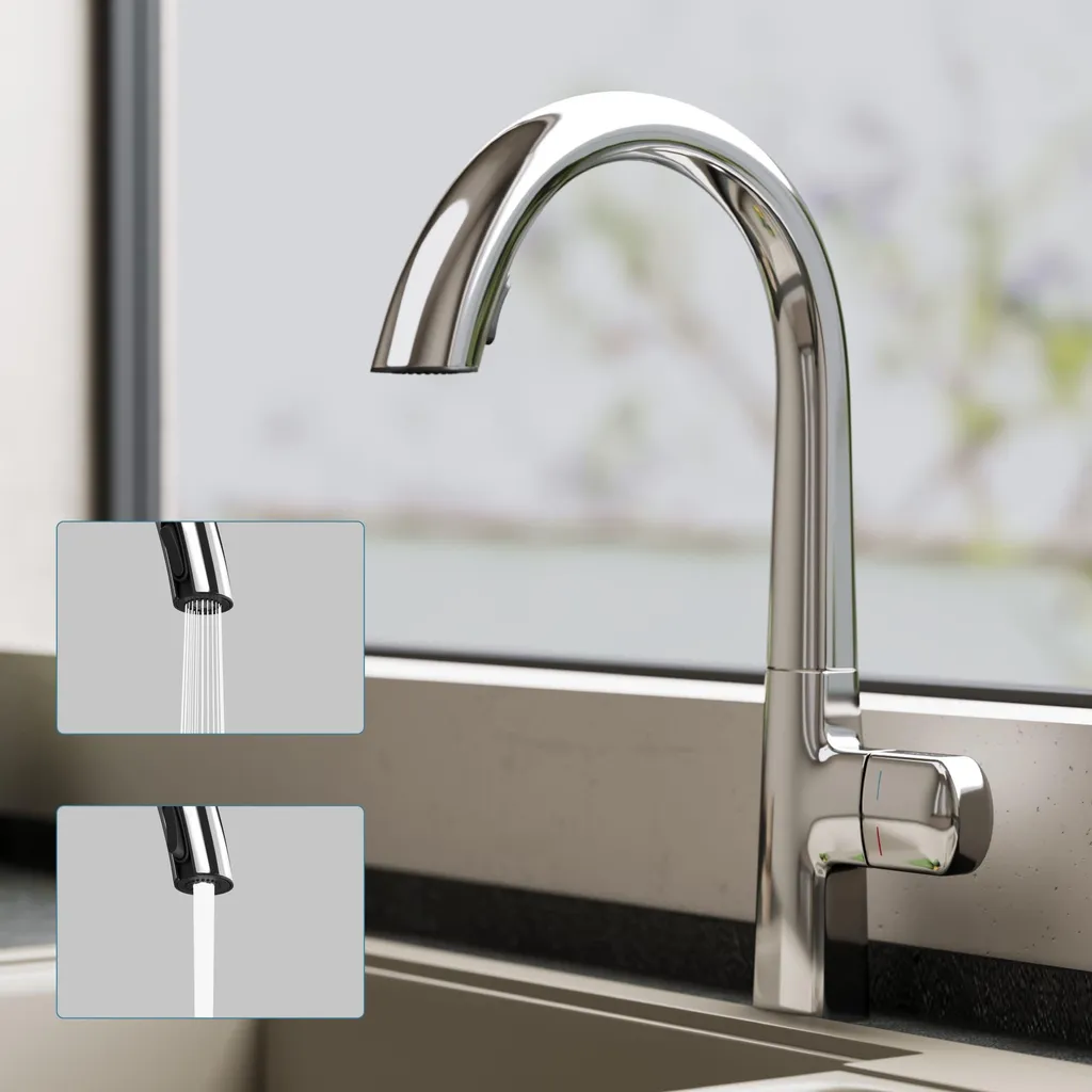 Robinet de Cuisine Pivotant avec Douchette Extractible pour Évier Inox