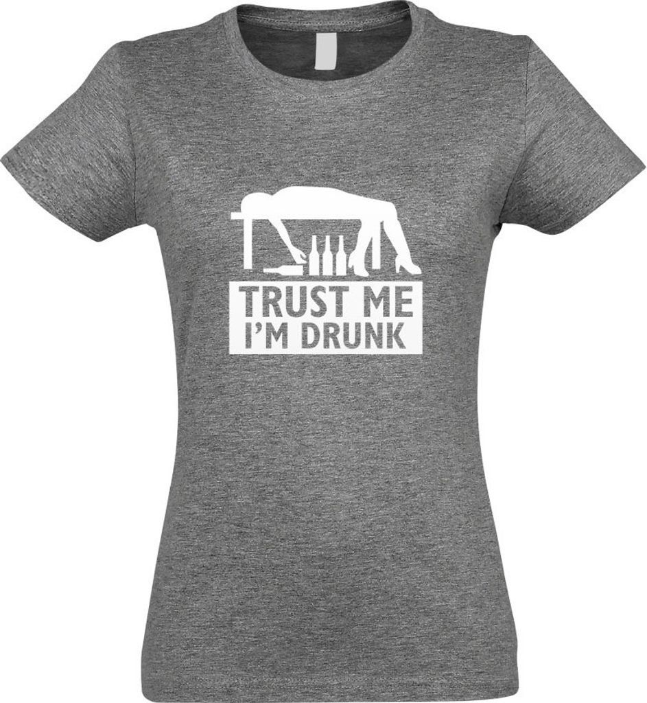 Kiwistar - T-Shirt tailliert - Damen - Graumeliert - Trust me, im Drunk betrunken - mit Motiv Bedruckt - Funshirt Design - Sport - Freizeit - Damen...