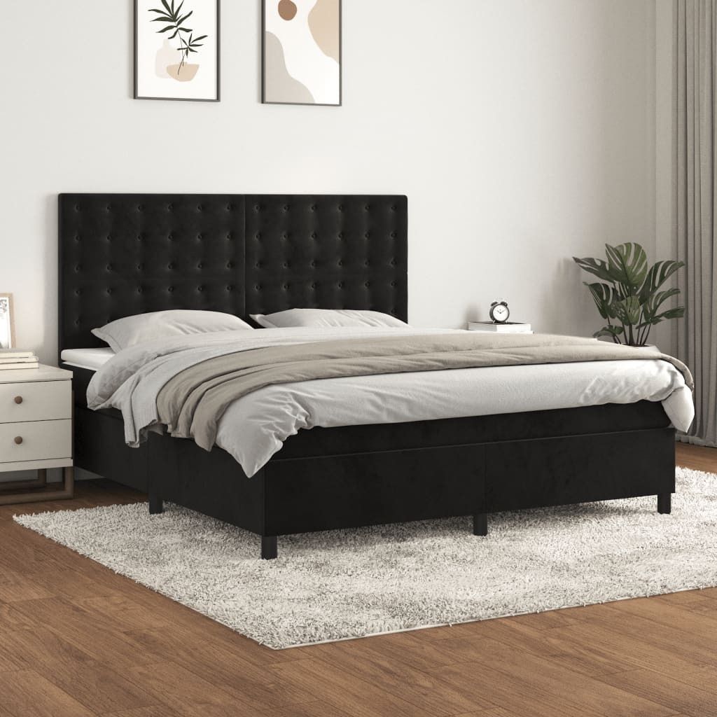 Design New Bettrahmen inkl. Lattenrost - Boxspringbett mit Matratze Schwarz 180x200 cm Samt - Klassische Betten Möbel2025 CHY3314837 5parcel