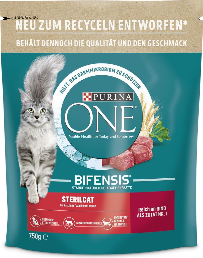 PURINA ONE BIFENSIS STERILCAT Katzenfutter trocken für sterilisierte Katzen, reich an Rind, 1x750g (1x750g)