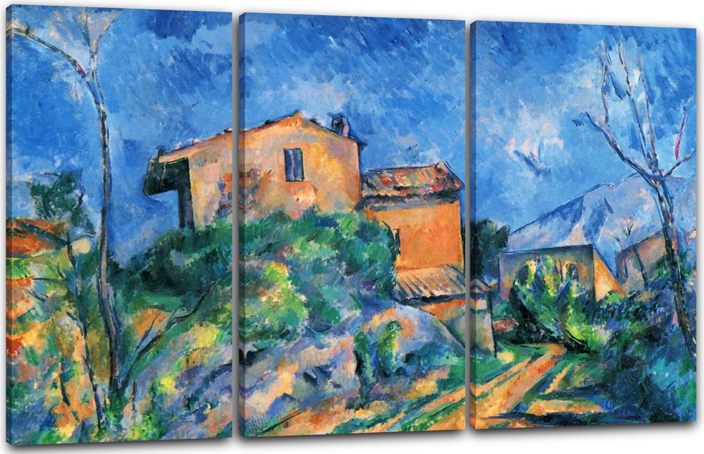 Leinwandbild 3-teilig (120x80cm): Paul Cézanne - Das Haus Maria am Weg zum Château Noir, echter Holz-Keilrahmen inkl. Aufhänger, handgefertigt i...