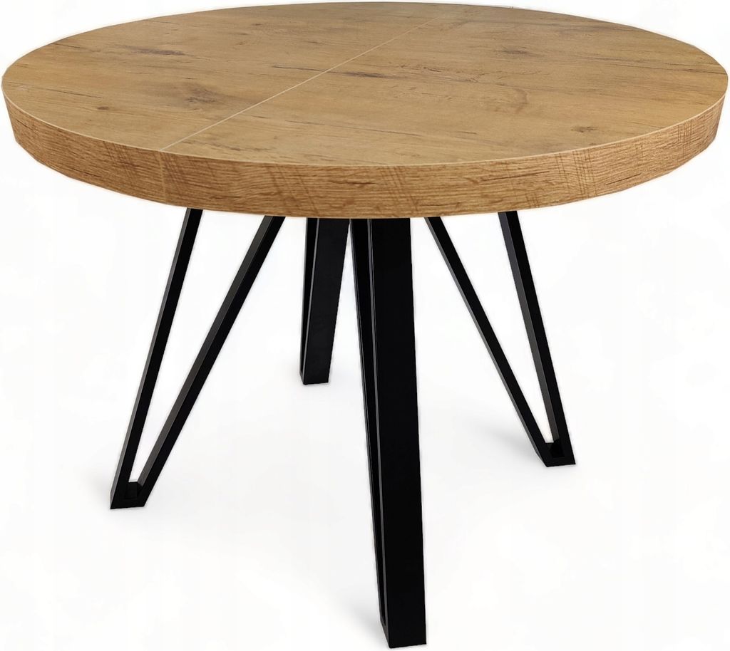 Massiver runder Tisch Metall Industrielle Beine Schwarz + LANCELOT Eiche Ø110/210