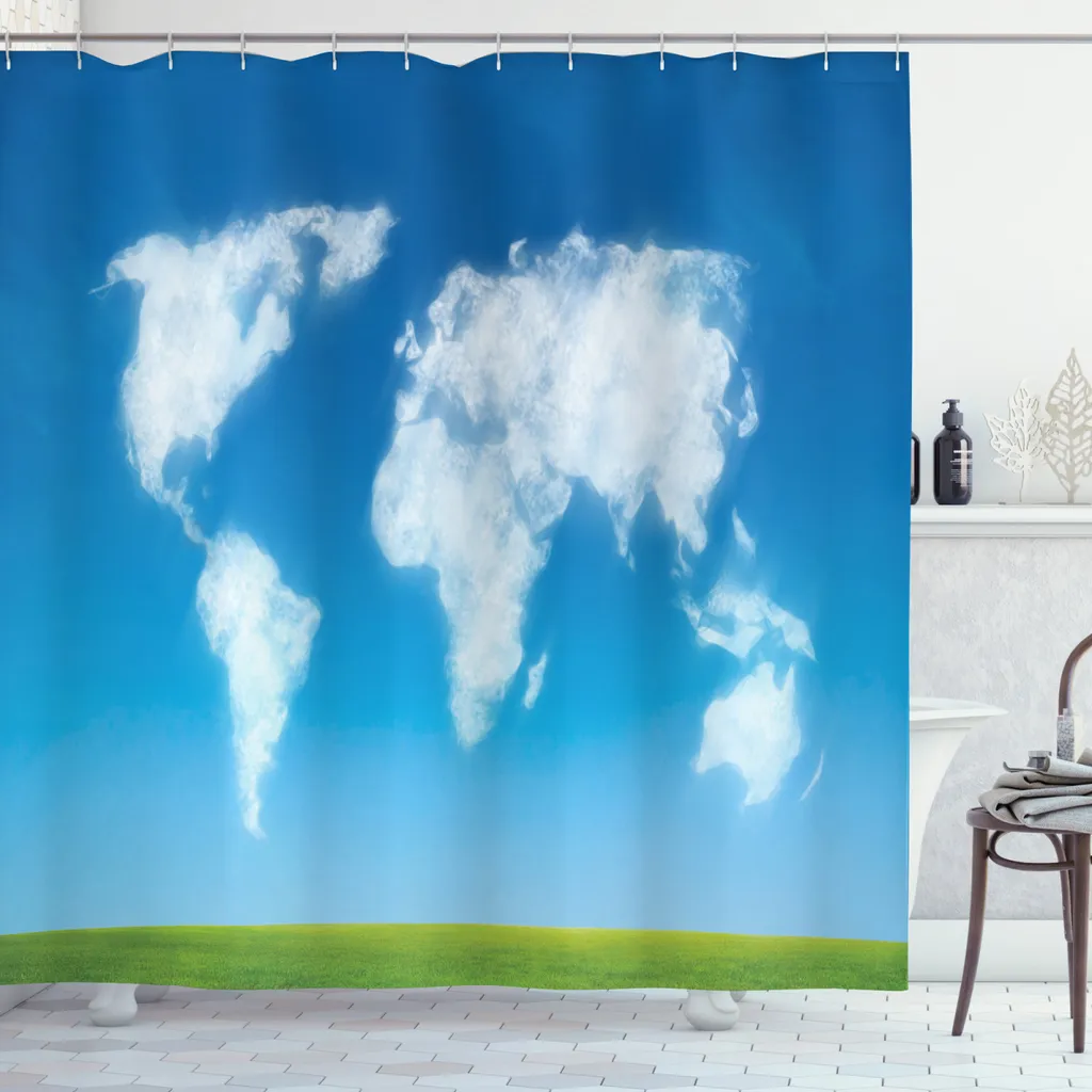 Tenda Doccia Design Mappa Mondo ABAKUHAUS 175x180cm Impermeabile