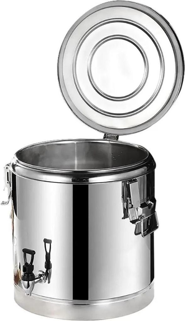 Lebensmittel-Transportbehälter - Isolierter Edelstahleimer 40 L mit Auslaufhahn - Für Suppe - Warmhalten - Dicht schließender Deckel - Silber