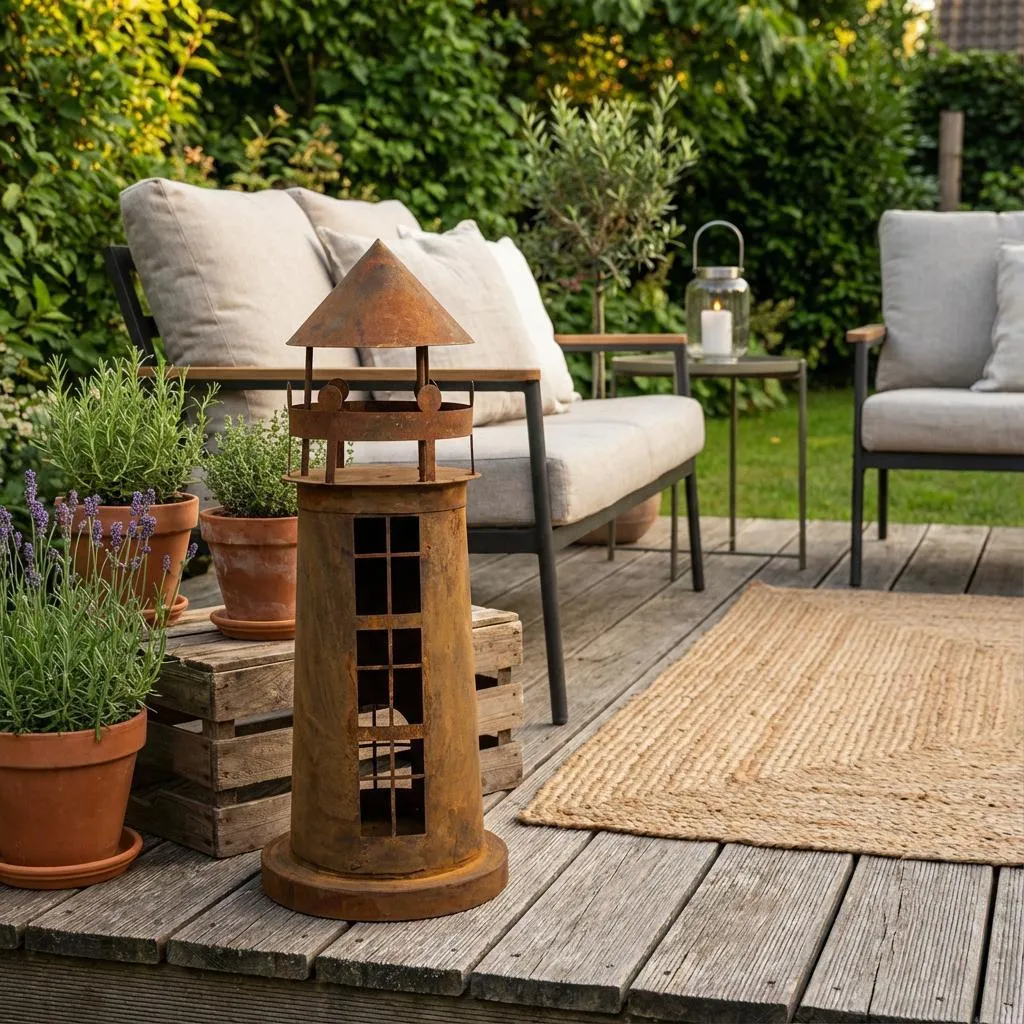 Lanterne de jardin design Corten avec éclairage LED étanche IP65 rustique - 6