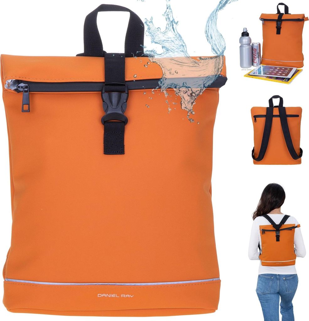 Rucksack Damen wasserabweisend Cityrucksack Daniel Ray klein Jeff Daypack, A4 Damenrucksack Handtasche Tasche 25109223 Papaya Orange + Etui