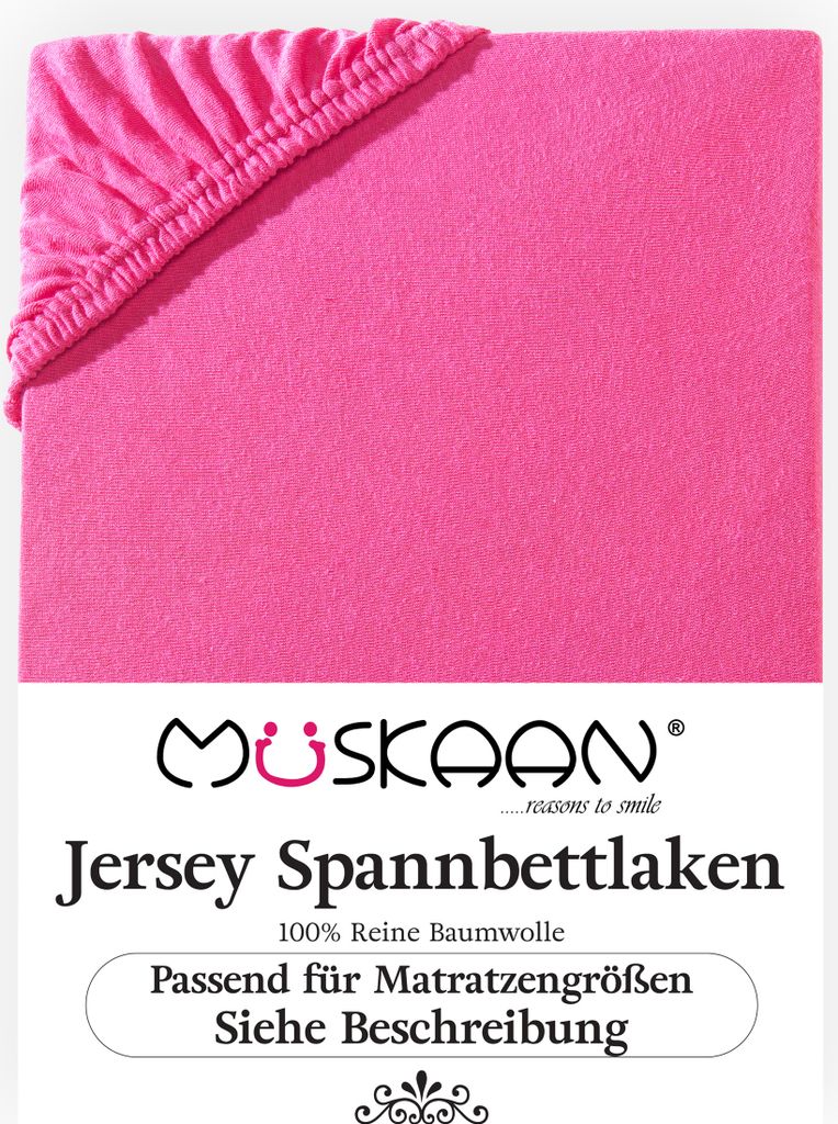 Müskaan Jersey Spannbettlaken 180x200 - 200x200 cm pink bis 22cm Matratzenhöhe Gummizug Bettlaken 100% Baumwolle